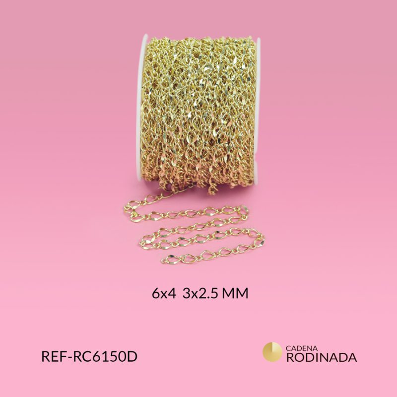 Cadena covergold eslabón rombo plano doble 6x4 3x2.5mm / x metro / Ref-RC6150D / Ref-RC6150D