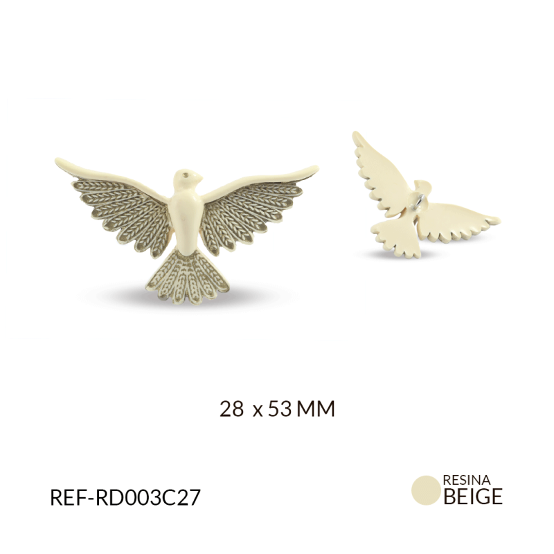 Dije resina colibrí beige grabado dorado 28x53mm / x unidad / REF-RD003C27 / Ref-RD003C27