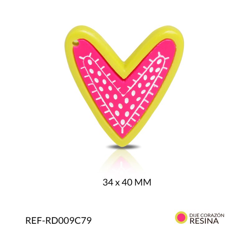 Dije resina corazón verde f. centro fucsia 34x40mm / x unidad / Ref-RD009C79 / Ref-RD009C79