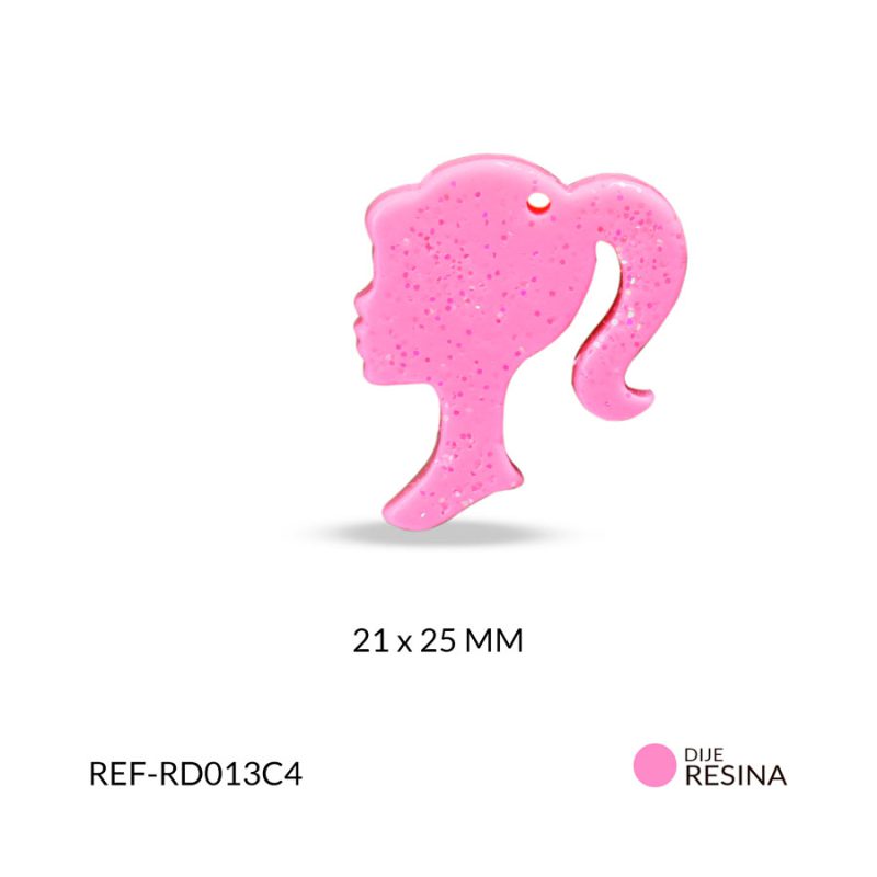 Dije resina perfil barbie color rosado 21 x 25 mm /  x und / Ref-RD013C4