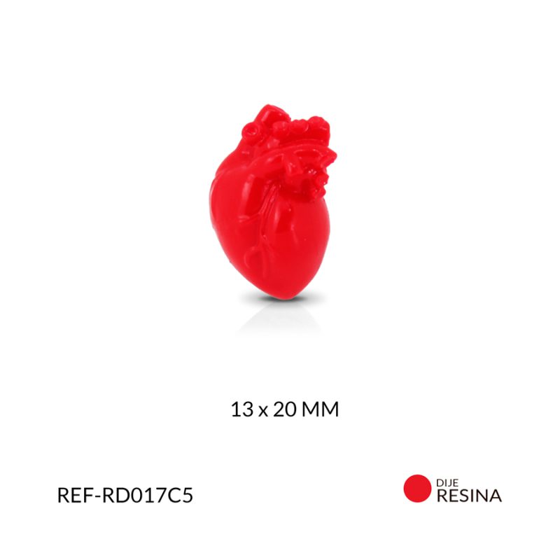 Dije resina corazon 3D Rojo 13 x 20 mm / x unidad / Ref-RD017C5 / Ref-RD017C5