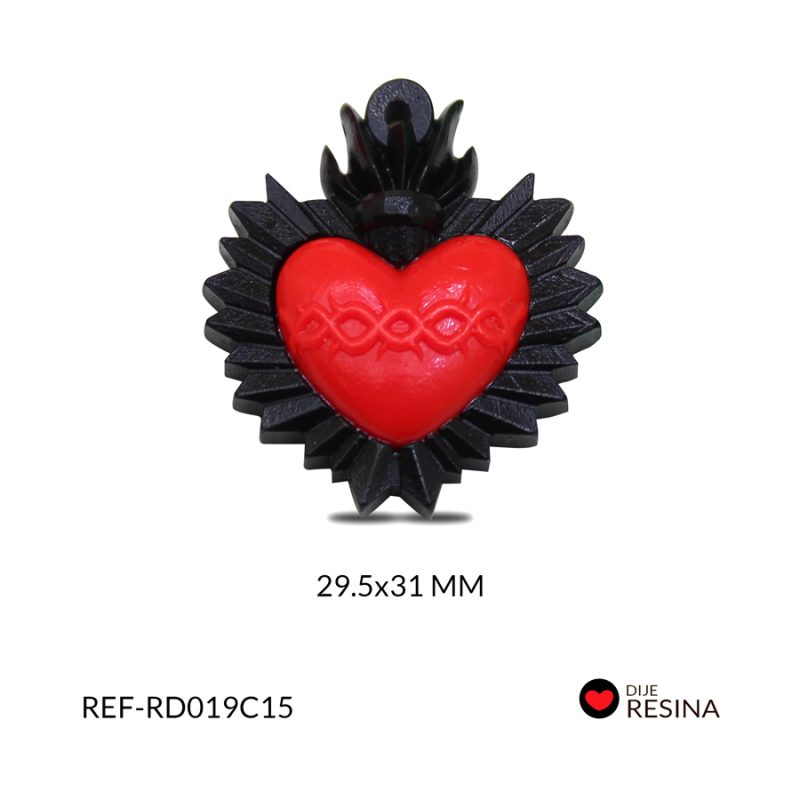 Dije resina sagrado corazon negro corazon rojo 29.5 x 31mm / x unidad / Ref-RD019C15