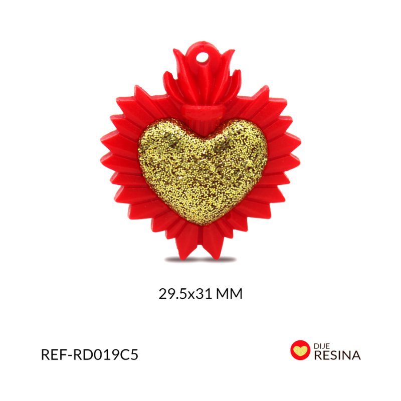Dije resina sagrado corazon rojo corazon dorado 29.5 x 31mm / x unidad / Ref-RD019C5