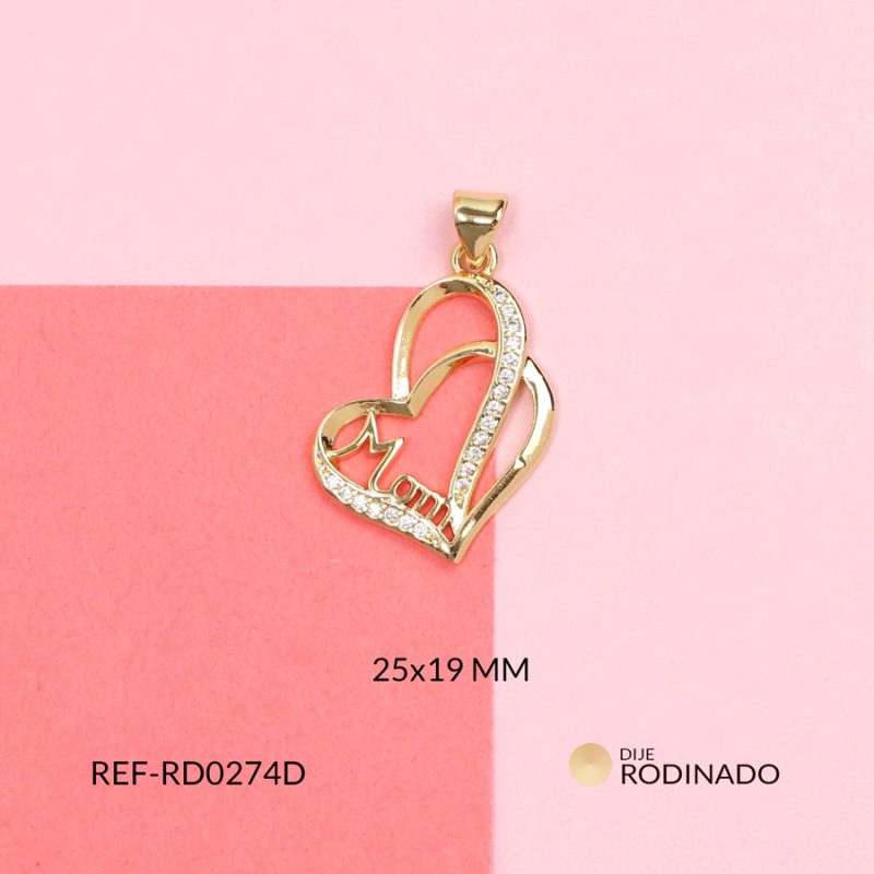 Dije radinado para mamá en forma de corazón / 25x19 mm / Ref-RD0274D / Ref-RD0274D