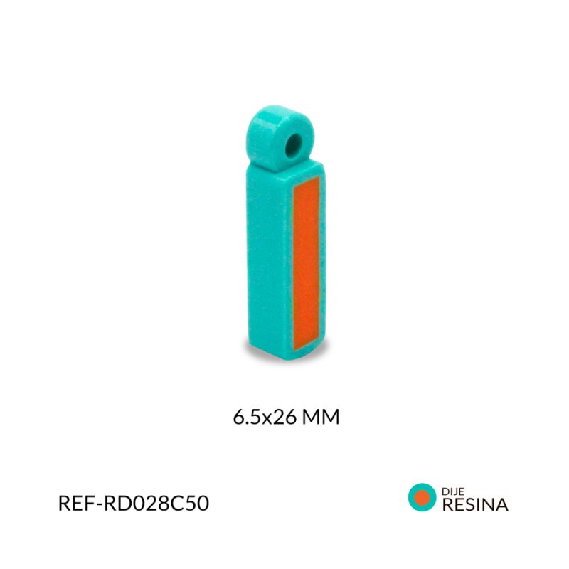 Dije en resina Letra I naranja contorno turquesa 6.5x16mm/ x unidad / RD028C50
