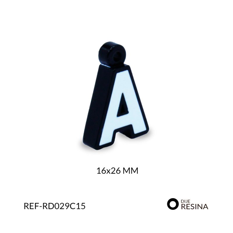 Dije en resina Letra A blanco contorno negro 18x26mm/ x unidad / Ref-RD029C15