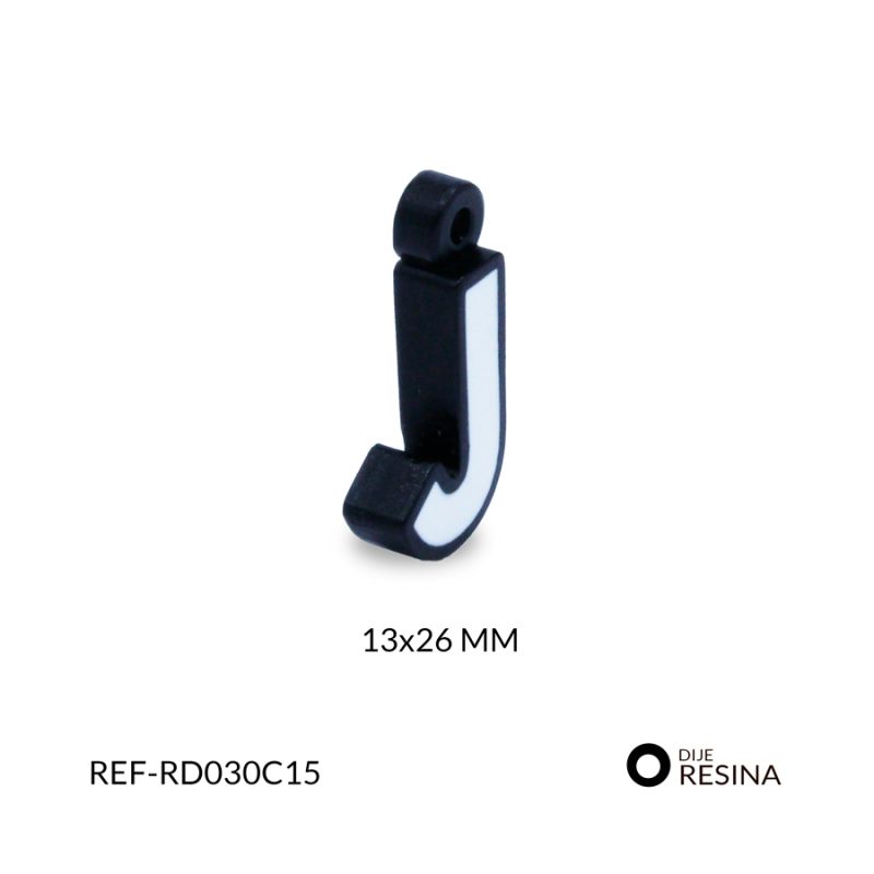 Dije en resina Letra J blanco contorno negro 13x26mm/ x unidad / Ref-RD030C15