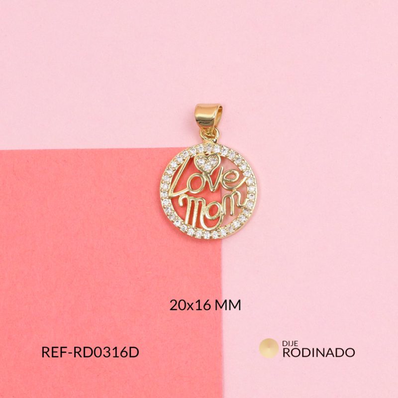 Dije rodinado para mamá redondo / 20x16 mm / Ref-RD0316D / Ref-RD0316D