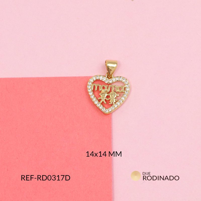 Dije rodinado para mamá en forma de corazón / 14x14 mm / Ref-RD0317D / Ref-RD0317D
