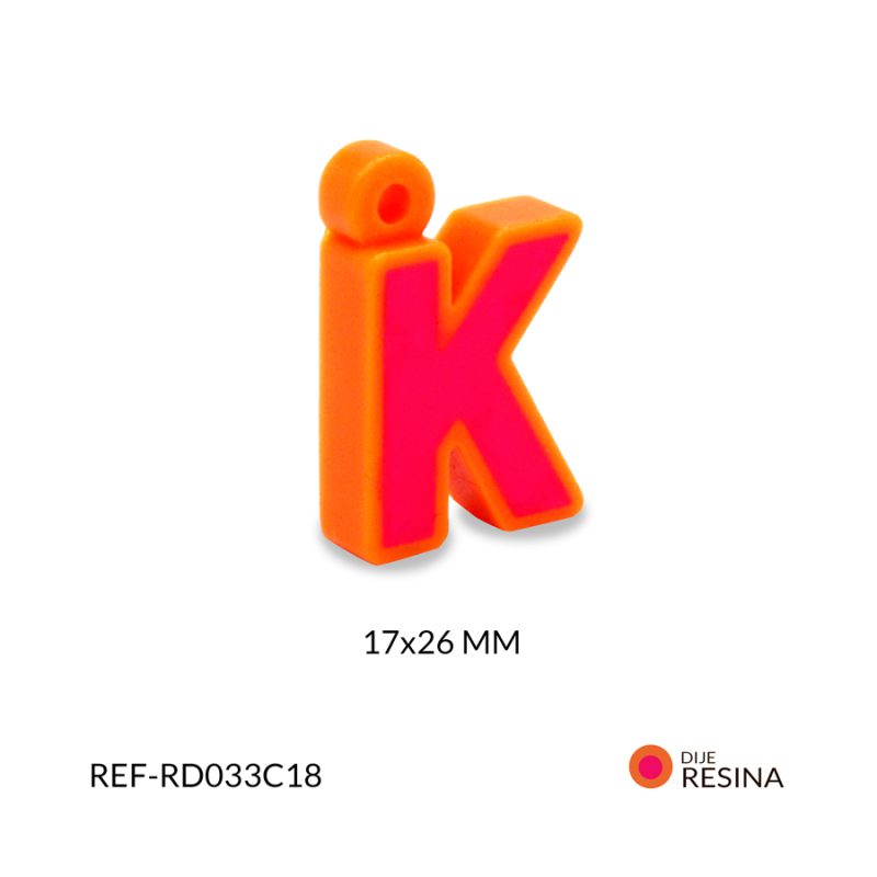 Dije en resina Letra K fucsia contorno naranja 17x26mm/ x unidad / Ref-RD033C18