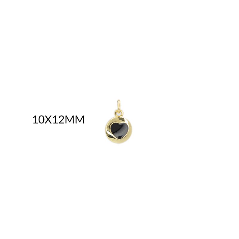 Dije covergold circulo corazón resina negro 10x12mm / x unidad / REF-RD0343D