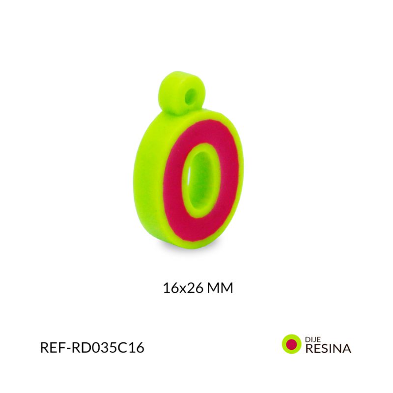 Dije en resina Letra O fucsia contorno verde 18x26mm/ x unidad / Ref-RD035C16