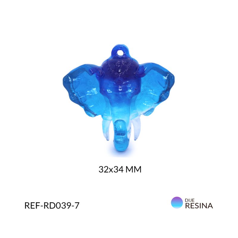 Dije resina elefante vitral azul transparente 32x34mm/ x unidad / Ref-RD039-7 / Ref-RD039-7