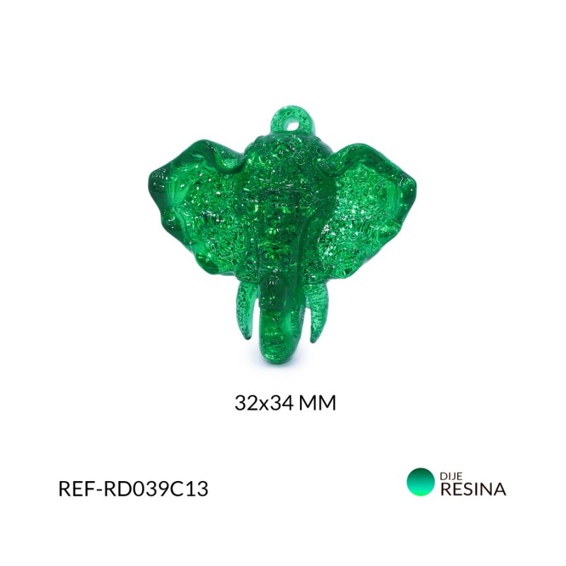 Dije resina elefante verde con escarcha 32x34mm/ x unidad / Ref-RD039C13 / Ref-RD039C13