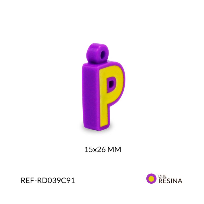 Dije en resina Letra P amarilla contorno morado 15x26mm/ x unidad / Ref-RD039C91