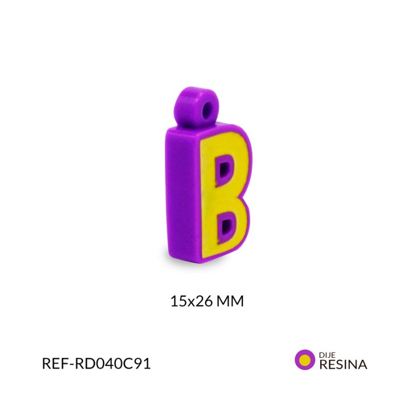 Dije en resina Letra B amarilla contorno morado 15x26mm/ x unidad / Ref-RD040C91