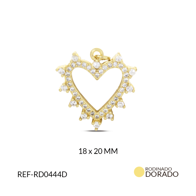 DIJE RODINADO CORAZON CIRCON PLATEADO 18X20 MM / X UND / REF-RD0444D