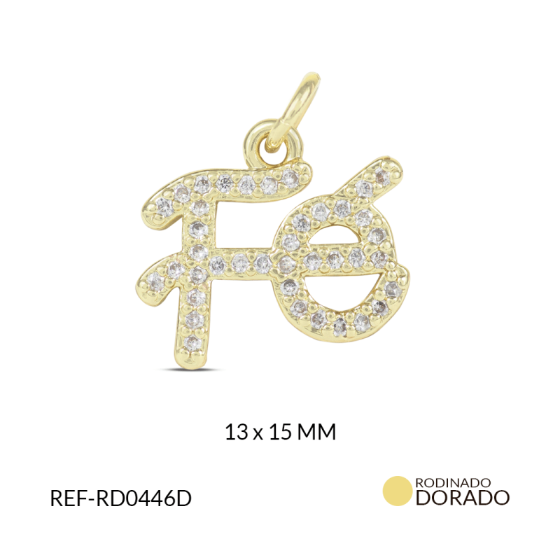 Dije rodinado FE circón plateado 13x15mm / x unidad / Ref-RD0446D / REF-RD0446D