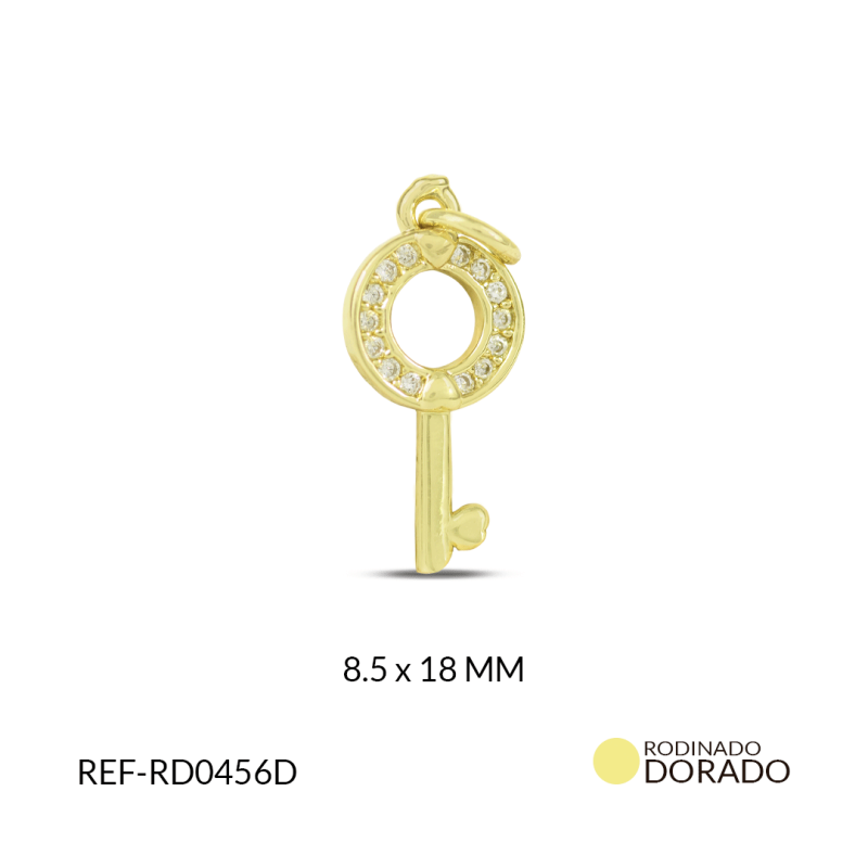 Dije rodinado llave con circon plateado 8.5x18mm / x unidad / REF-RD0456D