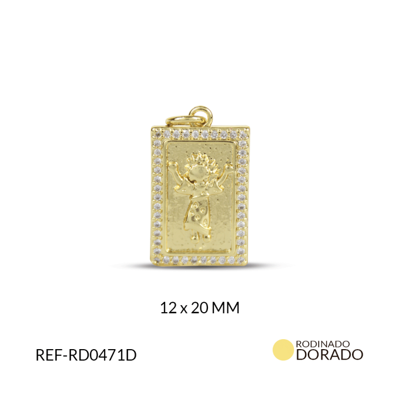 Dije rodinado rectangulo Divino niño de Jesús 12x20mm / x unidad / Ref-RD0471D / Ref-RD0471D
