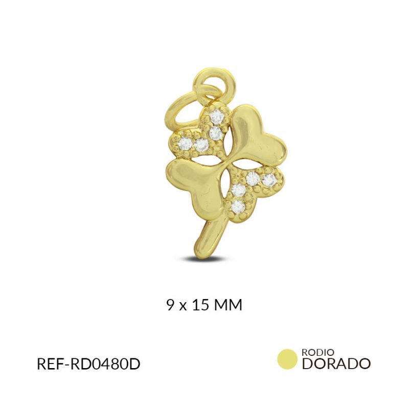 DIJE RODINADO TREBOL CON TALLO CIRCON BLANCO 9x15MM / x UND / Ref-RD0480D