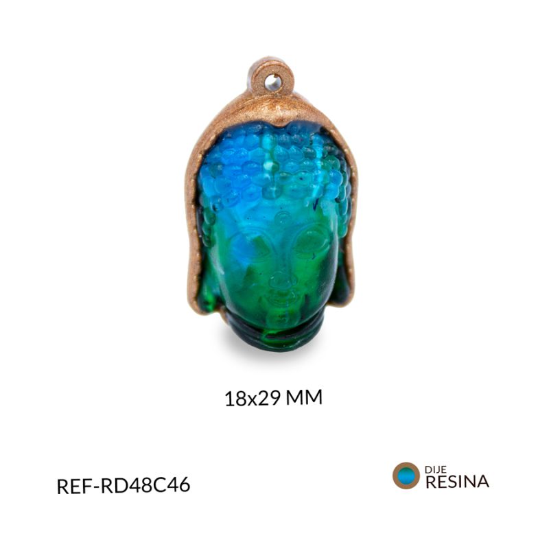 Dije resina buda vitro fusión verde y azul con borde café 18x29mm / x unidad / ref-RD048C46