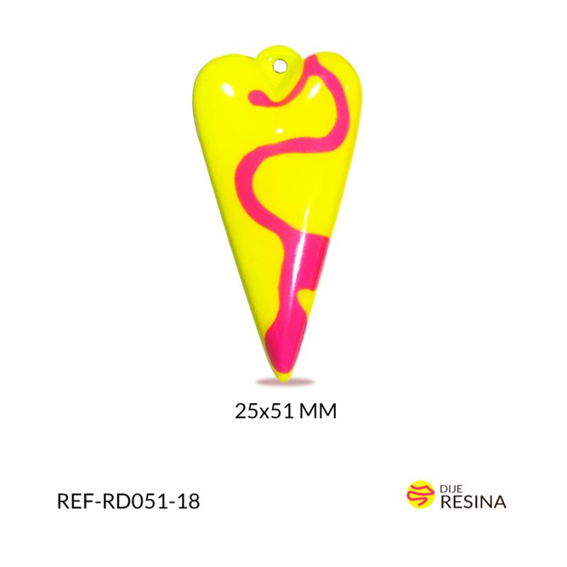 Dije resina Corazón alargado amarillo y fucsia 25 x 51mm /x unidad / ref-RD051-18 / ref-RD051-18