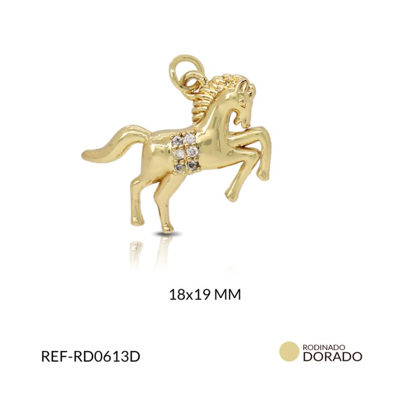 Dije rodinado caballo circon plateado 18 x 19 mm color dorado / x und / Ref-RD0613D