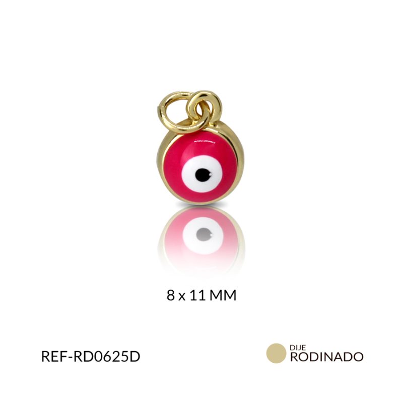 Dije rodinado ojo turco fucsia 8 x 11 mm color dorado / x und / Ref-RD0625D