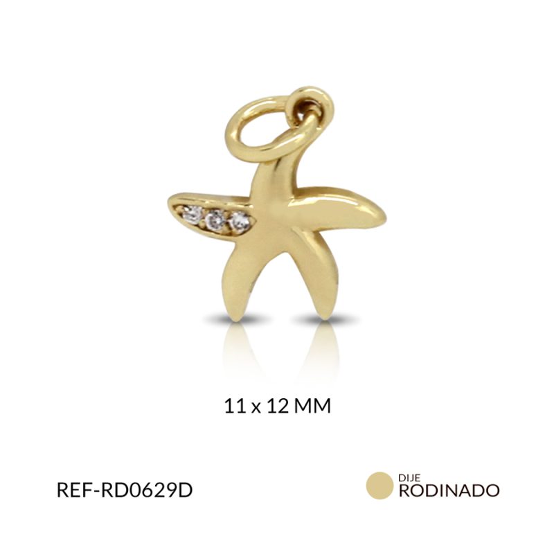 Dije rodinado estrella de mar circon plateado 11 x 12 mm color dorado / x und / Ref-RD0629D