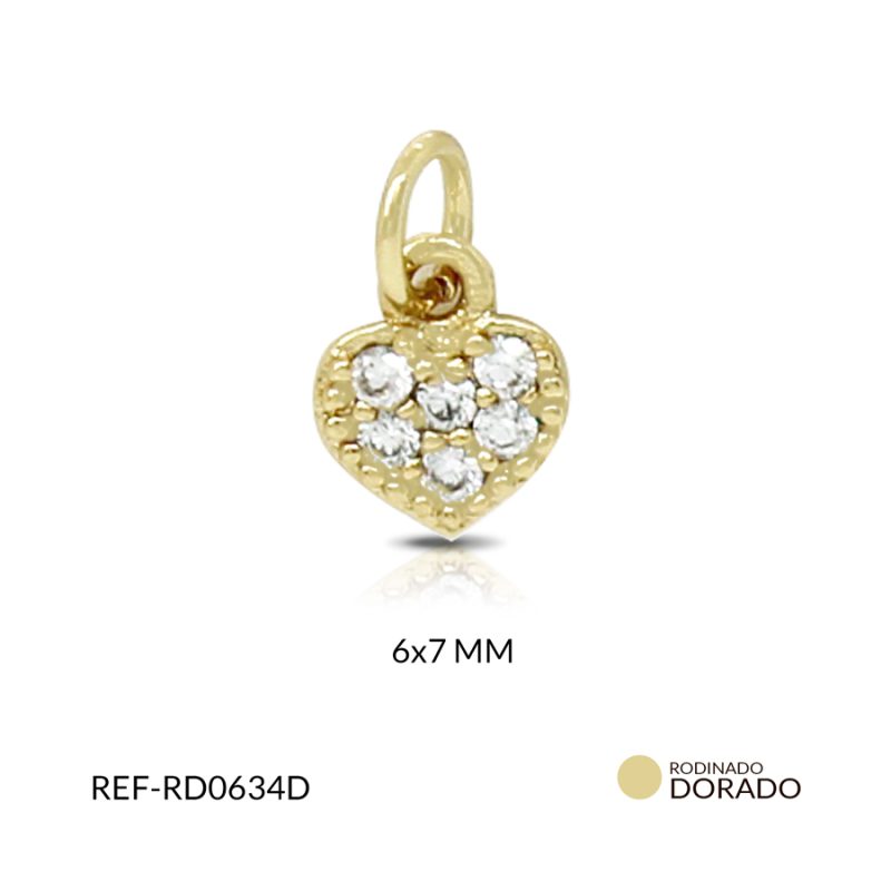 Dije rodinado corazon mini circon plateado 6 x 7 mm color dorado / x und / Ref-RD0634D