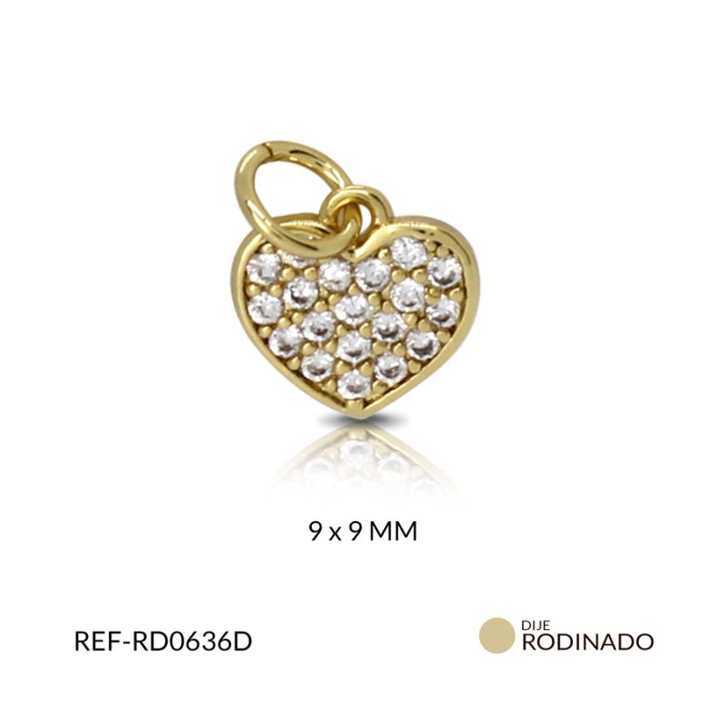 Dije rodinado corazon ciron plateado 9 x 9 mm color dorado / x und / Ref-RD0636D