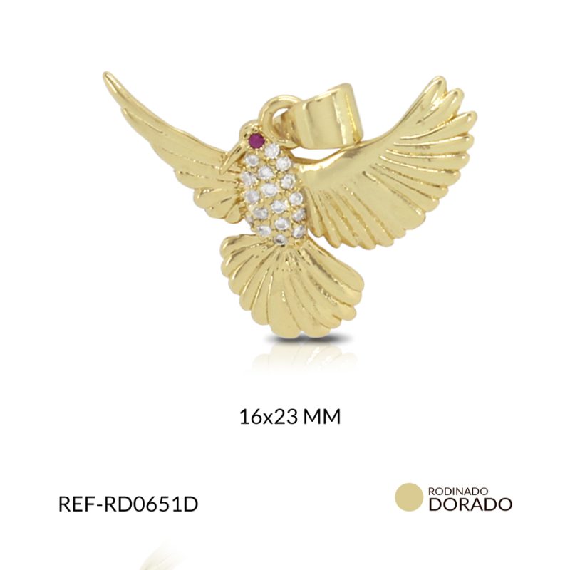 Dije rodinado paloma circón ´plateado 16 x 23 mm / x unidad / Ref-RD0651D 