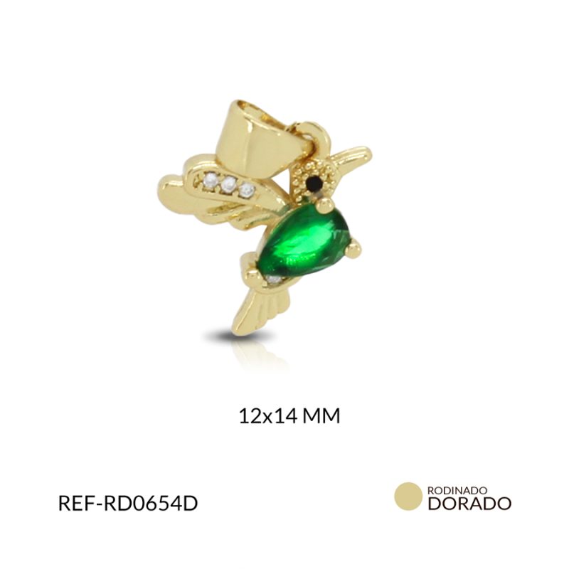 Dije rodinado colibrí circón verde 12 x 14 mm / x unidad / Ref-RD0654D