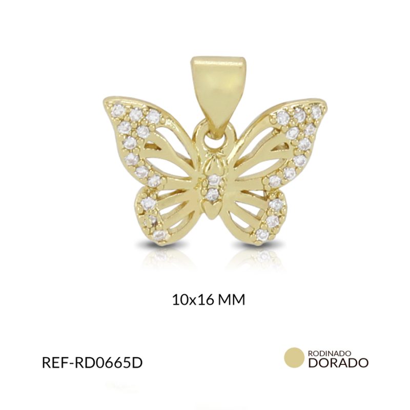 Dije rodinado mariposa calada circón blanco 10 x 16 mm / x unidad / Ref-RD0665D