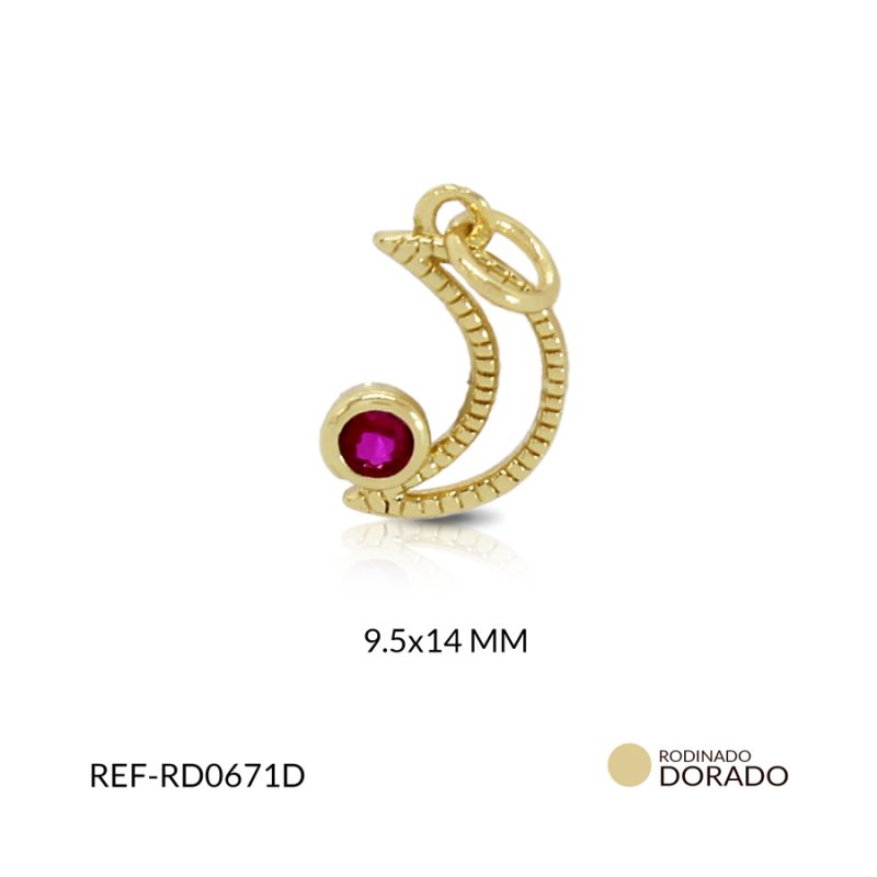Dije covergold luna circón fucsia 9.5 x 14 mm / x unidad / Ref-RD0671D / Ref-RD0671D