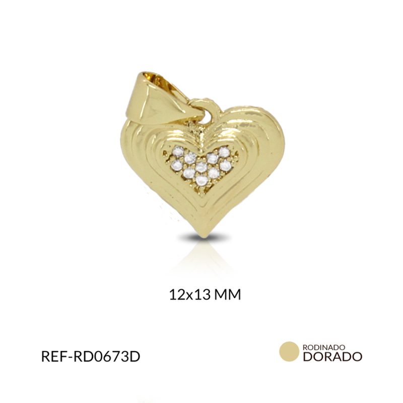 Dije rodinado corazon ondas circón plateado 12 x 13 mm / x unidad / Ref-RD0673D