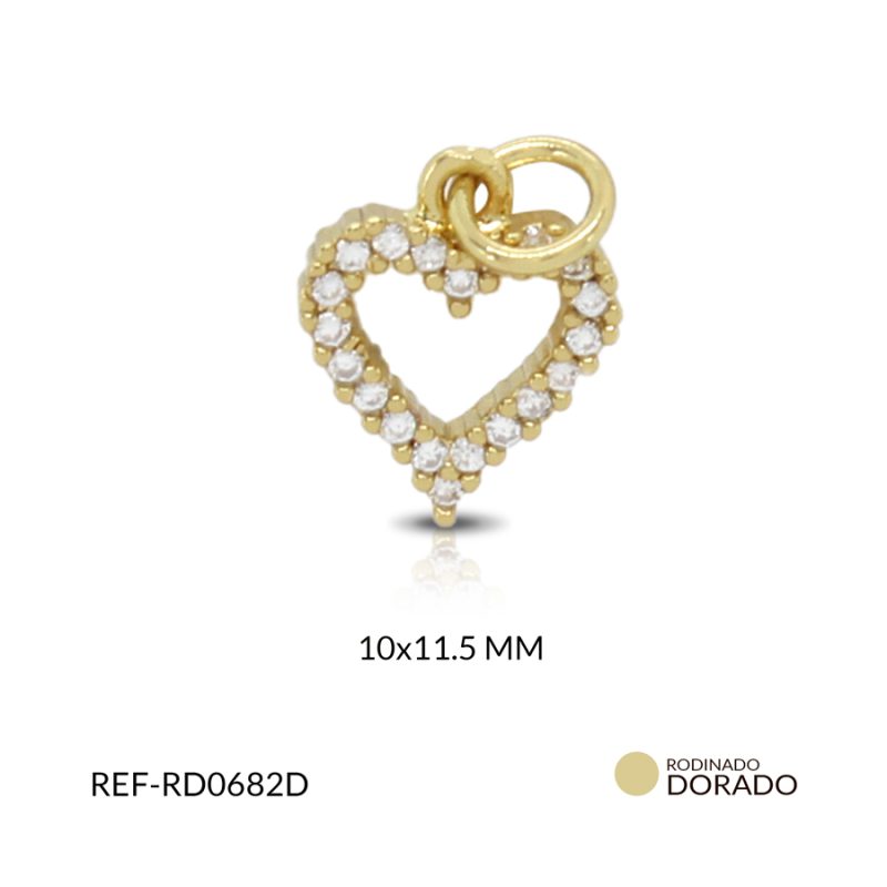 Dije rodinado corazon circón plateado 10 x 11.5 mm / x unidad / Ref-RD0682D