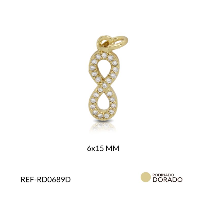 Dije rodinado infinito circón plateado 6 x 15 mm / x unidad / Ref-RD0689D