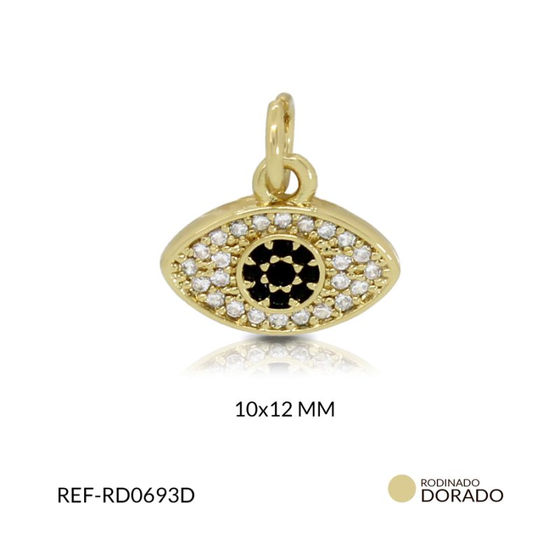 Dije rodinado ojo circón plateado ojo negro 10 x 12 mm / x unidad / Ref-RD0693D