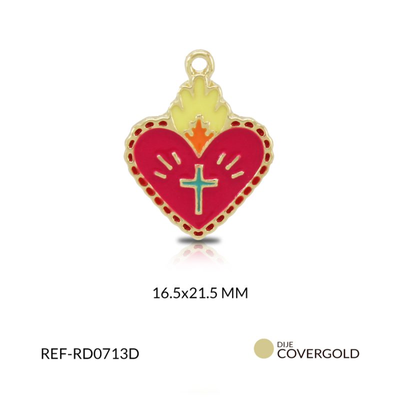 Dije covergold corazon fucsia cruz verde 16.5 x 21.5 mm / x und / Ref-RD0713D