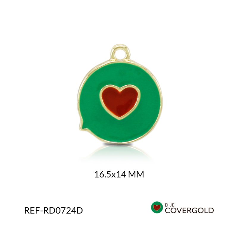 Dije covergold circulo verde corazon naranja 16x16.5 mm / x und / Ref-RD0724D / Ref-RD0724D