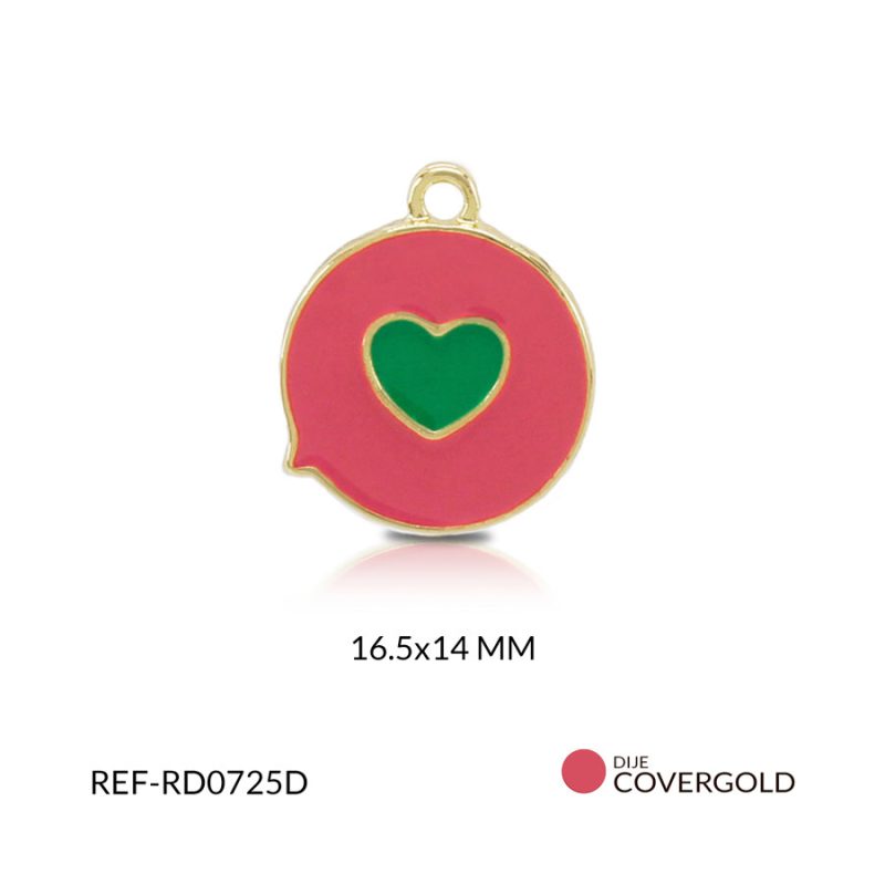 Dije covergold circulo salmon corazon verde 14x16.5mm / x und / Ref-RD0725D / Ref-RD0725D