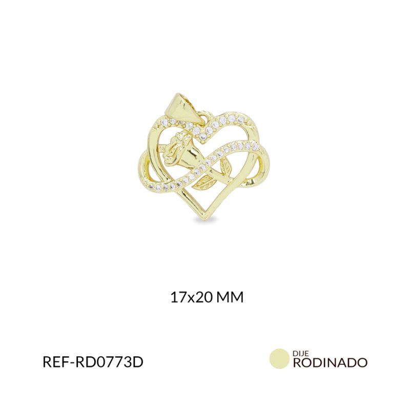 Dije Rodinado corazón infinito flor 17x20mm / x unidad / ref-RD0773D / ref-RD0773D