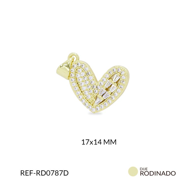 Dije Rodinado corazón circón plateado 17x14mm / x unidad / ref-RD0787D / ref-RD0787D