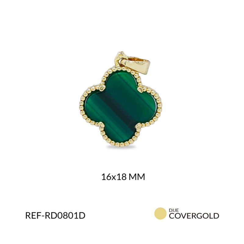 Dije covergold trébol malaquita 16x18mm / x unidad / Ref-RD0801D / Ref-RD0801D