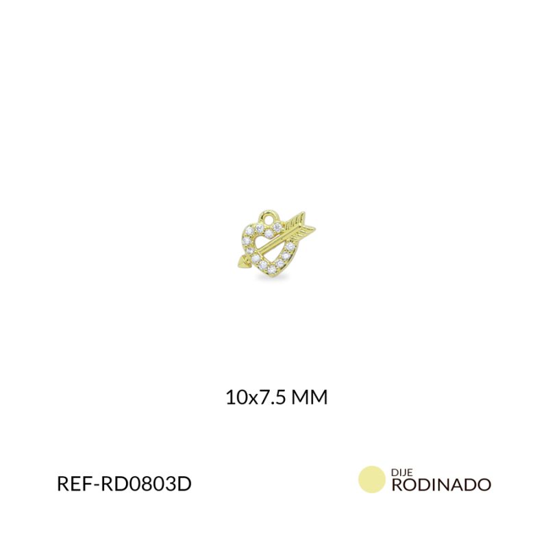 Dije Rodinado corazón circón flecha circón plateado 10x7.5mm / x unidad / ref-RD0803D / ref-RD0803D