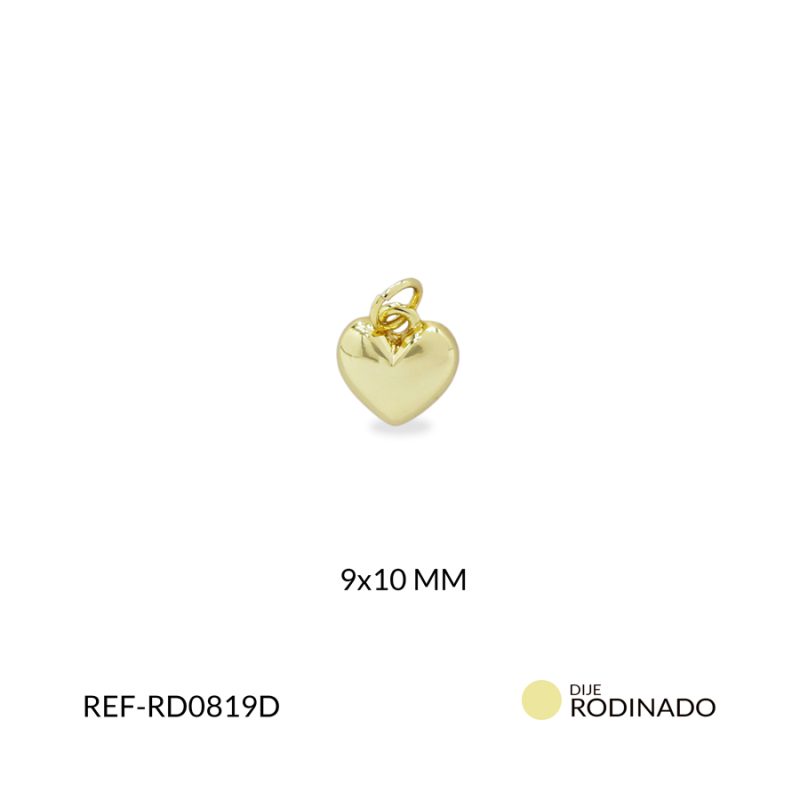 Dije rodinado corazón 9x10mm / x unidad / Ref-RD0819D / Ref-RD0819D