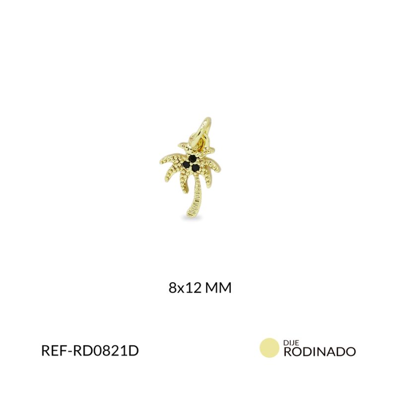 Dije rodinado palma circón negro 8x12MM / x unidad / Ref-RD0821D / Ref-RD0821D