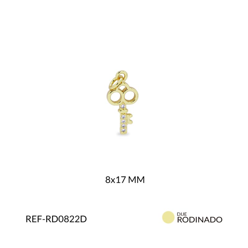 Dije rodinado llave circón plateado 8x17MM / x unidad / Ref-RD0822D / Ref-RD0822D